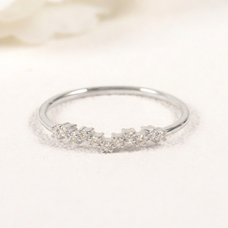 Sterling Silver Delicate Curved Moissanite Band