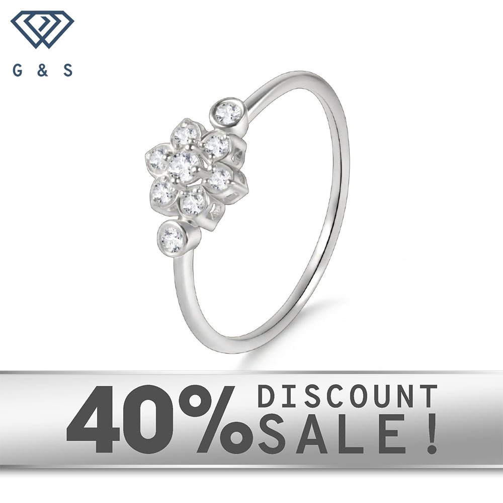 Sterling Silver Moissanite Floral Cluster Stacking Ring