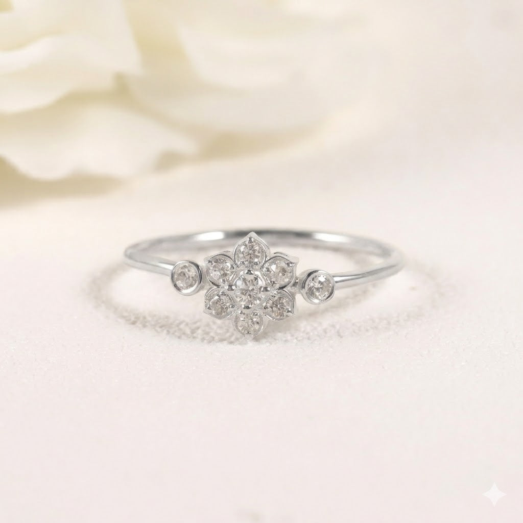 Sterling Silver Moissanite Floral Cluster Stacking Ring