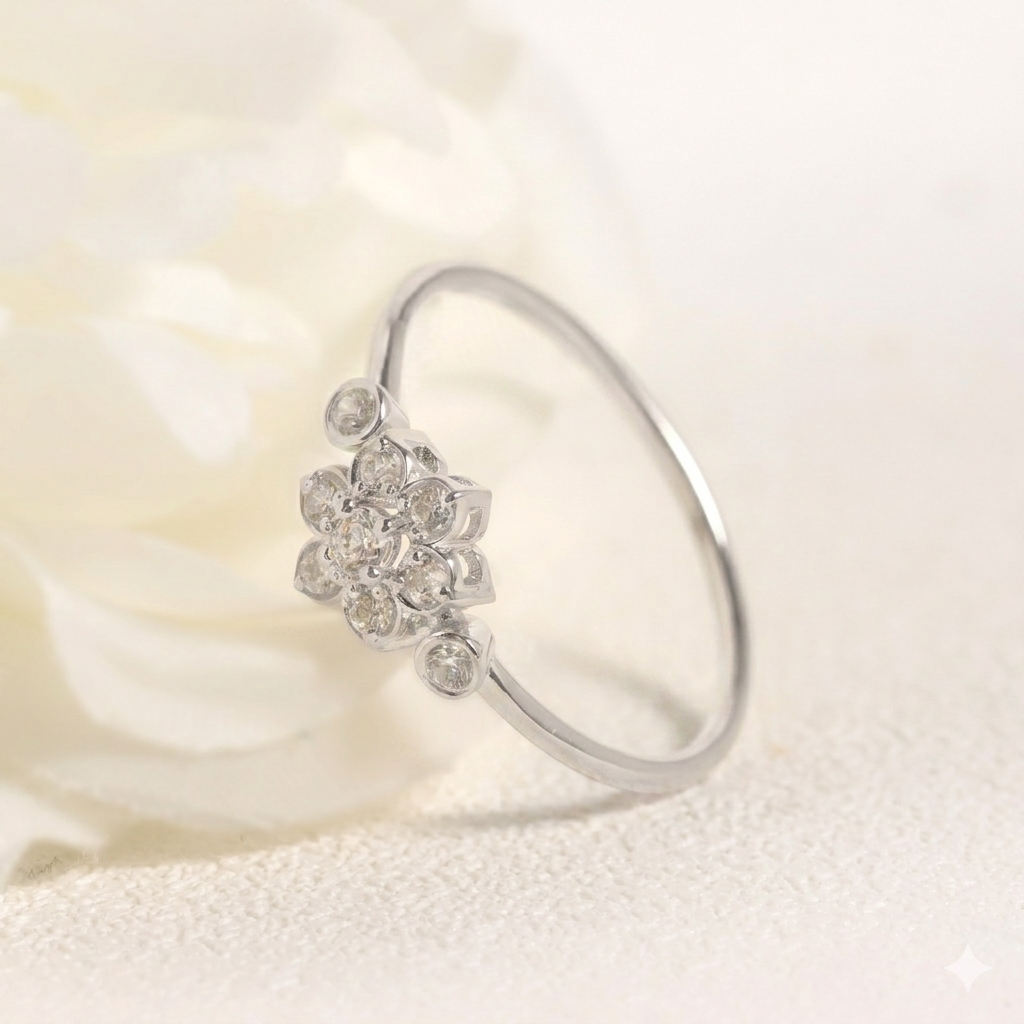 Sterling Silver Moissanite Floral Cluster Stacking Ring