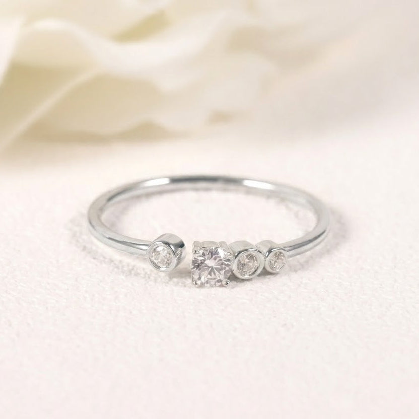 Sterling Silver Moissanite Open Bypass Stacking Ring