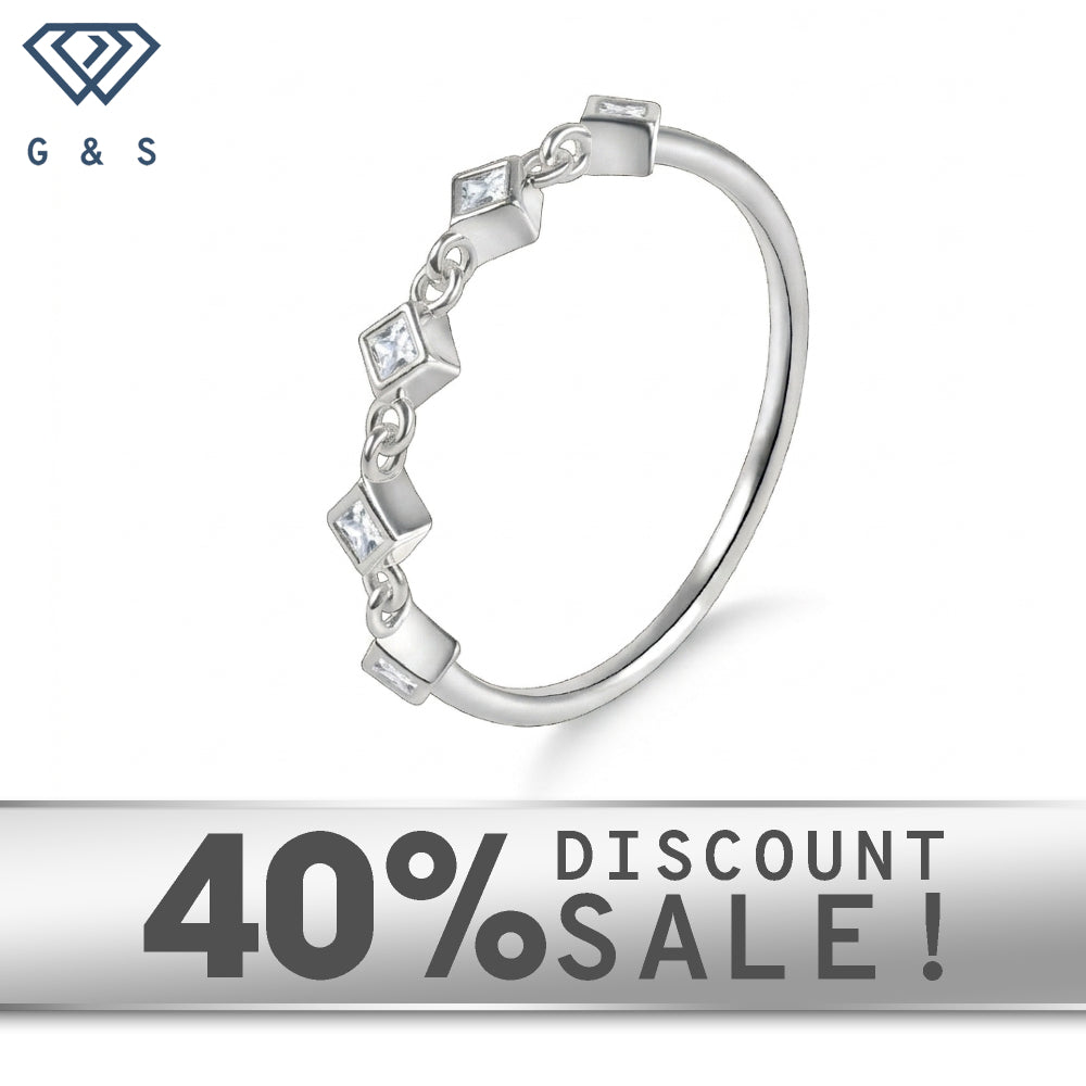 Sterling Silver Moissanite Rhombus Chain Link Stacking Ring