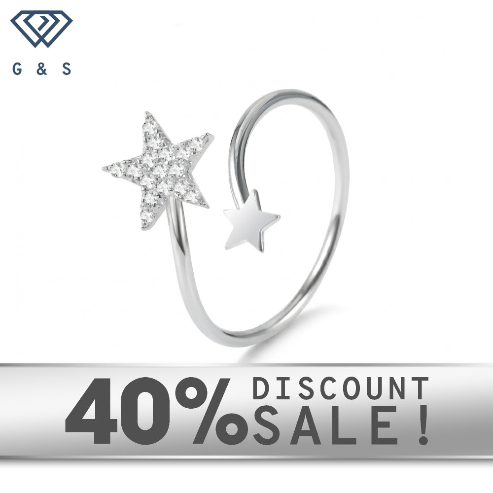 Sterling Silver Moissanite Twin Star Stacking Ring