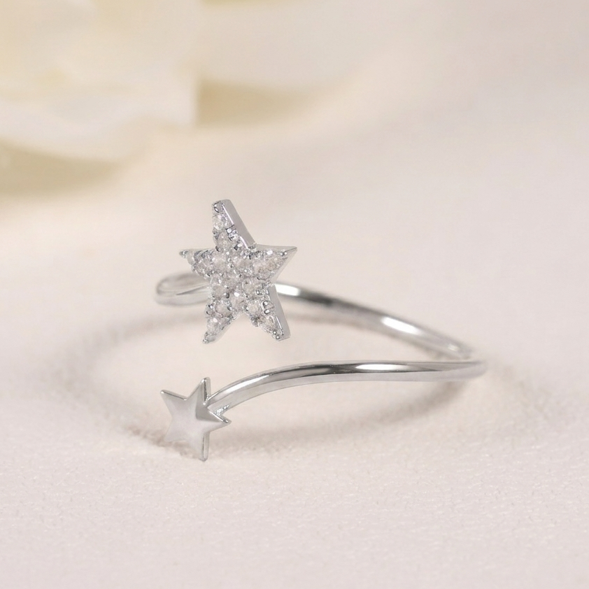 Sterling Silver Moissanite Twin Star Stacking Ring