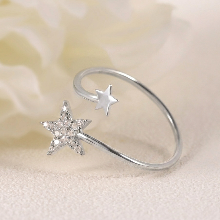 Sterling Silver Moissanite Twin Star Stacking Ring