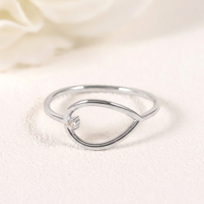 Sterling Silver Open Teardrop Moissanite Stacking Ring