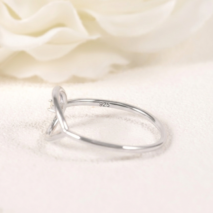 Sterling Silver Open Teardrop Moissanite Stacking Ring
