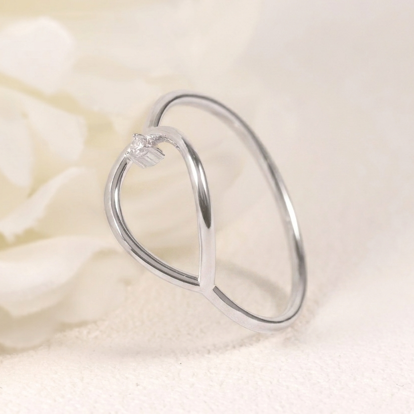Sterling Silver Open Teardrop Moissanite Stacking Ring
