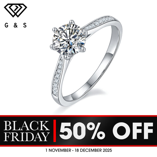 Tapered Pave 1.00ct Moissanite Engagement Ring Set In Sterling Silver - BLACKFRIDAY