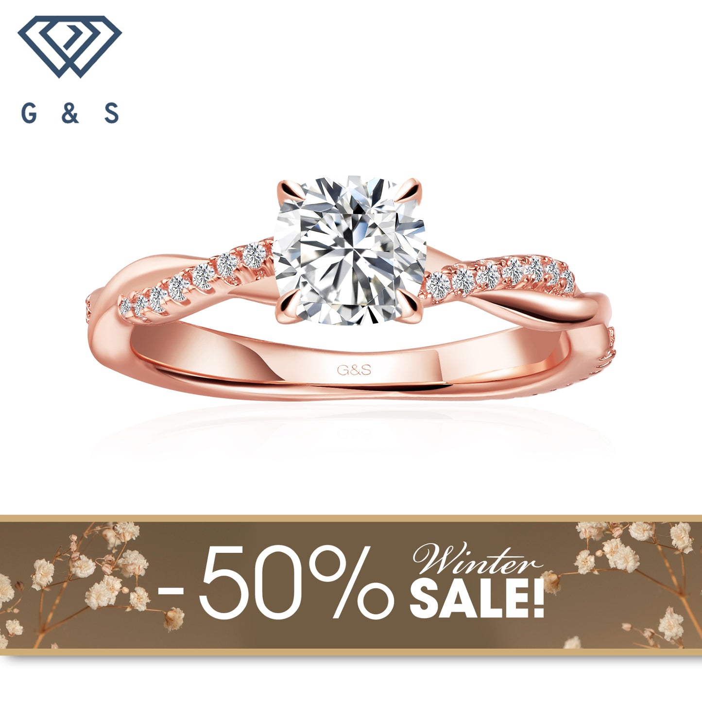 Timeless Infinity Cushion Cut Moissanite Engagement Ring - 18ct Rose Gold Plated  - Winter Sale