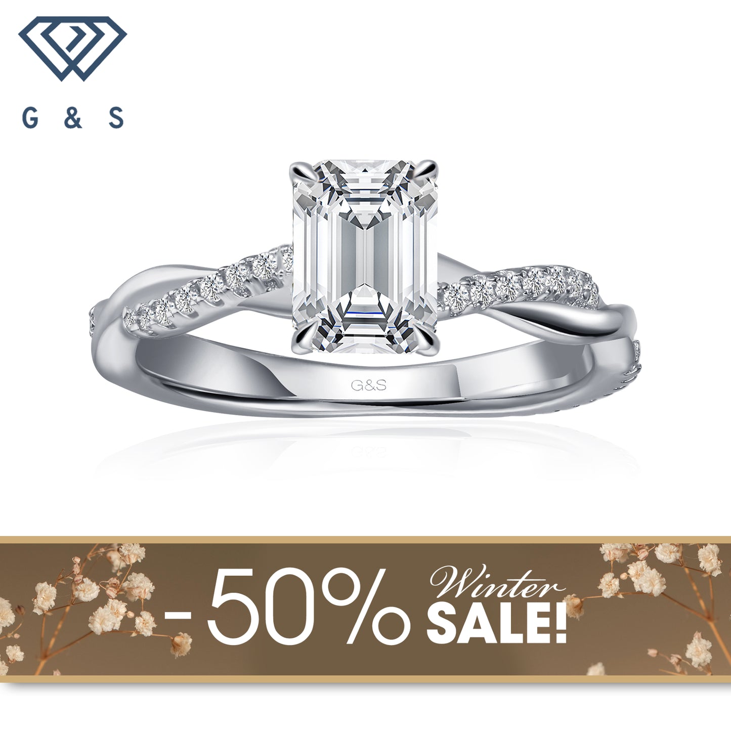 Timeless Infinity Emerald Cut Moissanite Engagement Ring- Winter Sale