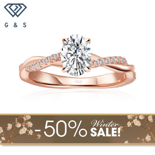 Timeless Infinity Oval Cut Moissanite Engagement Ring - 18ct Rose Gold Plated - Winter Sale