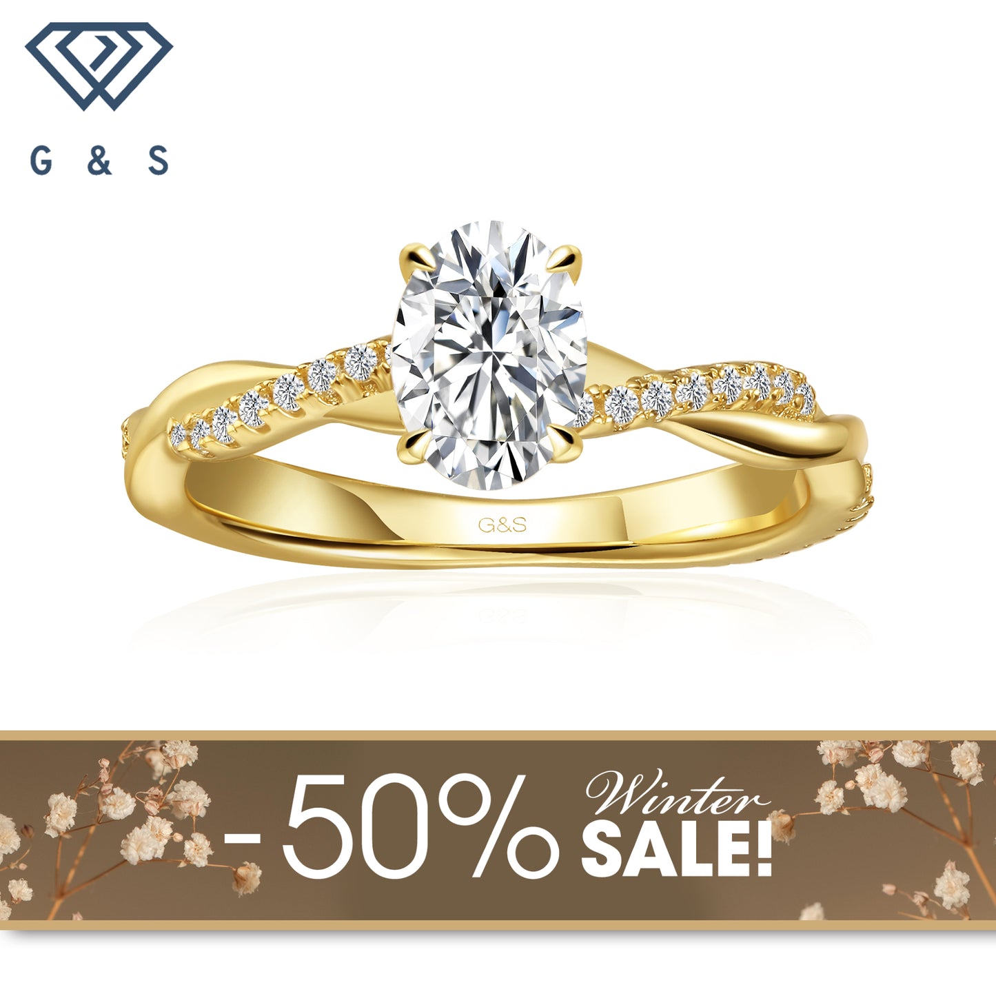Timeless Infinity Oval Cut Moissanite Engagement Ring - 18ct Yellow Gold Plated - Winter Sale