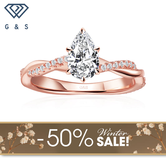 Timeless Infinity Pear Shape Moissanite Engagement Ring - 18ct Rose Gold Plated - Winter Sale