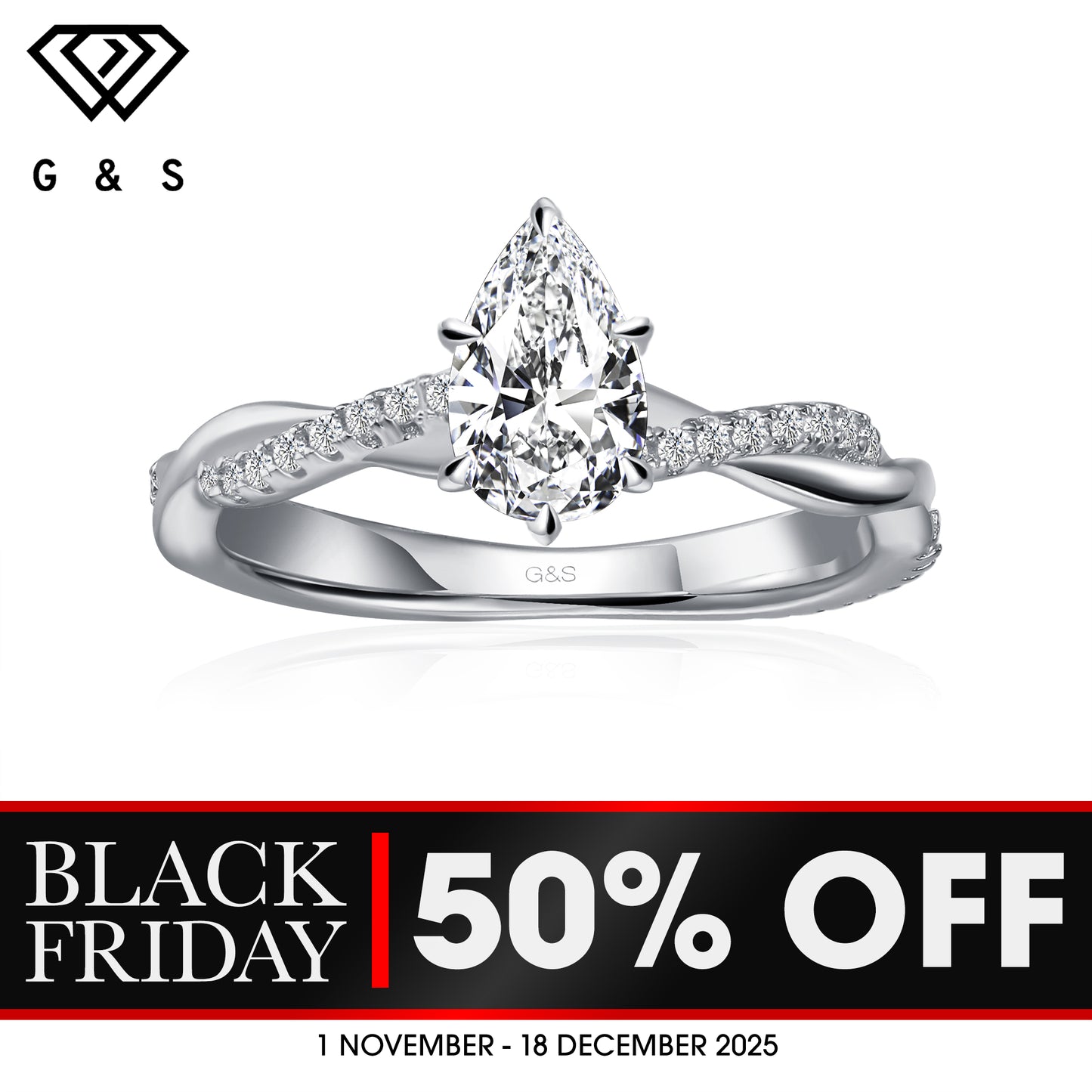 Timeless Infinity Pear Shape Moissanite Engagement Ring - BLACKFRIDAY