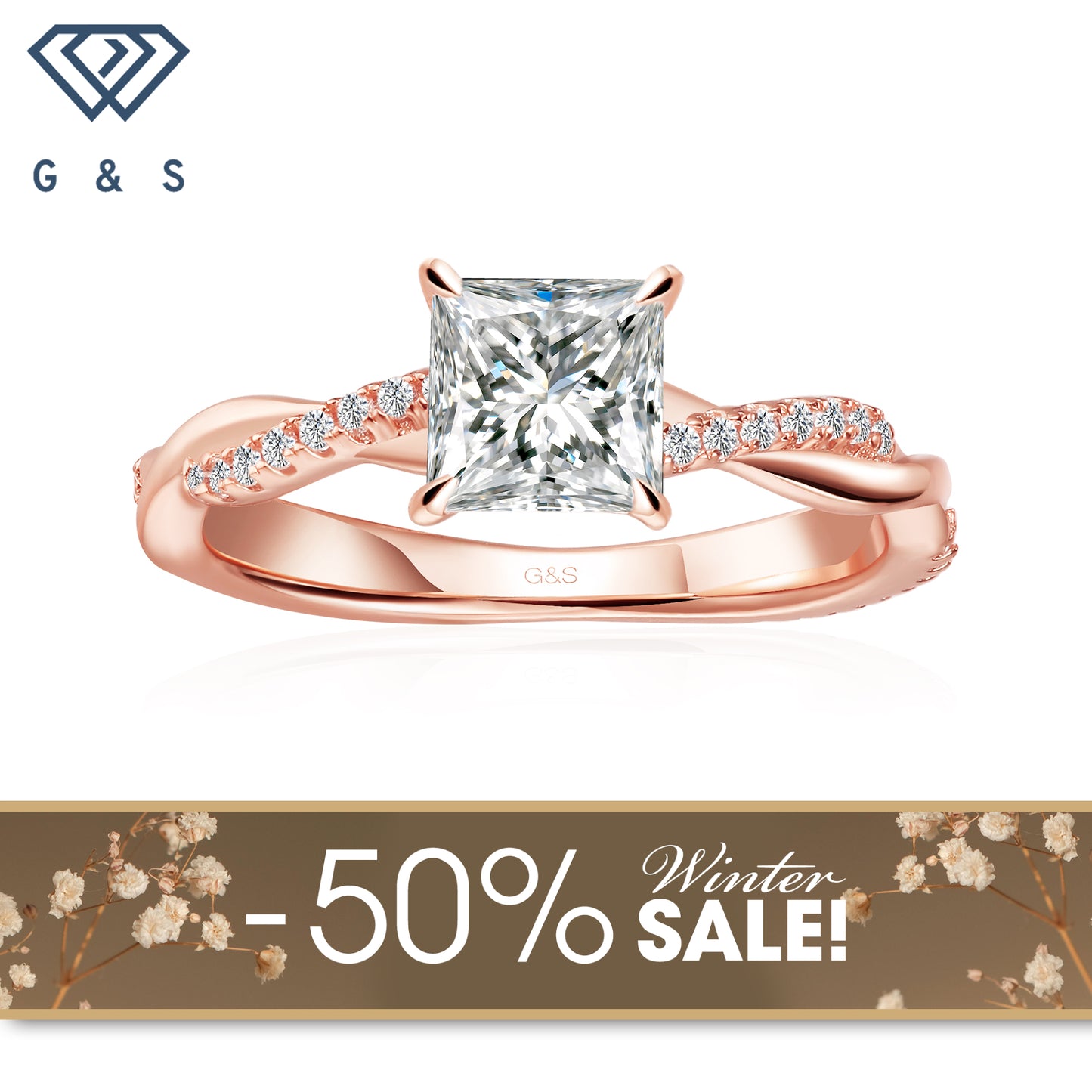 Timeless Infinity Princess Cut Moissanite Engagement Ring - 18ct Rose Gold Plated  - Winter Sale