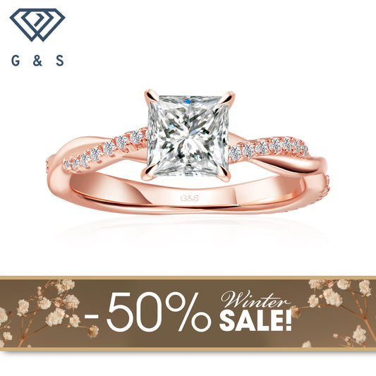 Timeless Infinity Princess Cut Moissanite Engagement Ring - 18ct Rose Gold Plated  - Winter Sale