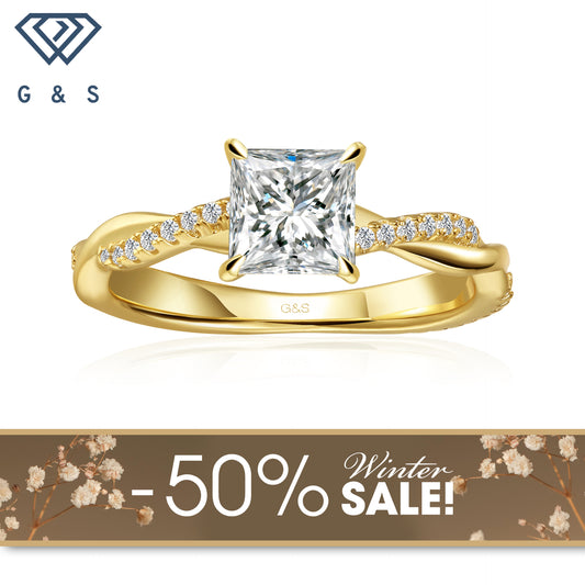 Timeless Infinity Princess Cut Moissanite Engagement Ring - 18ct Yellow Gold Plated - Winter Sale