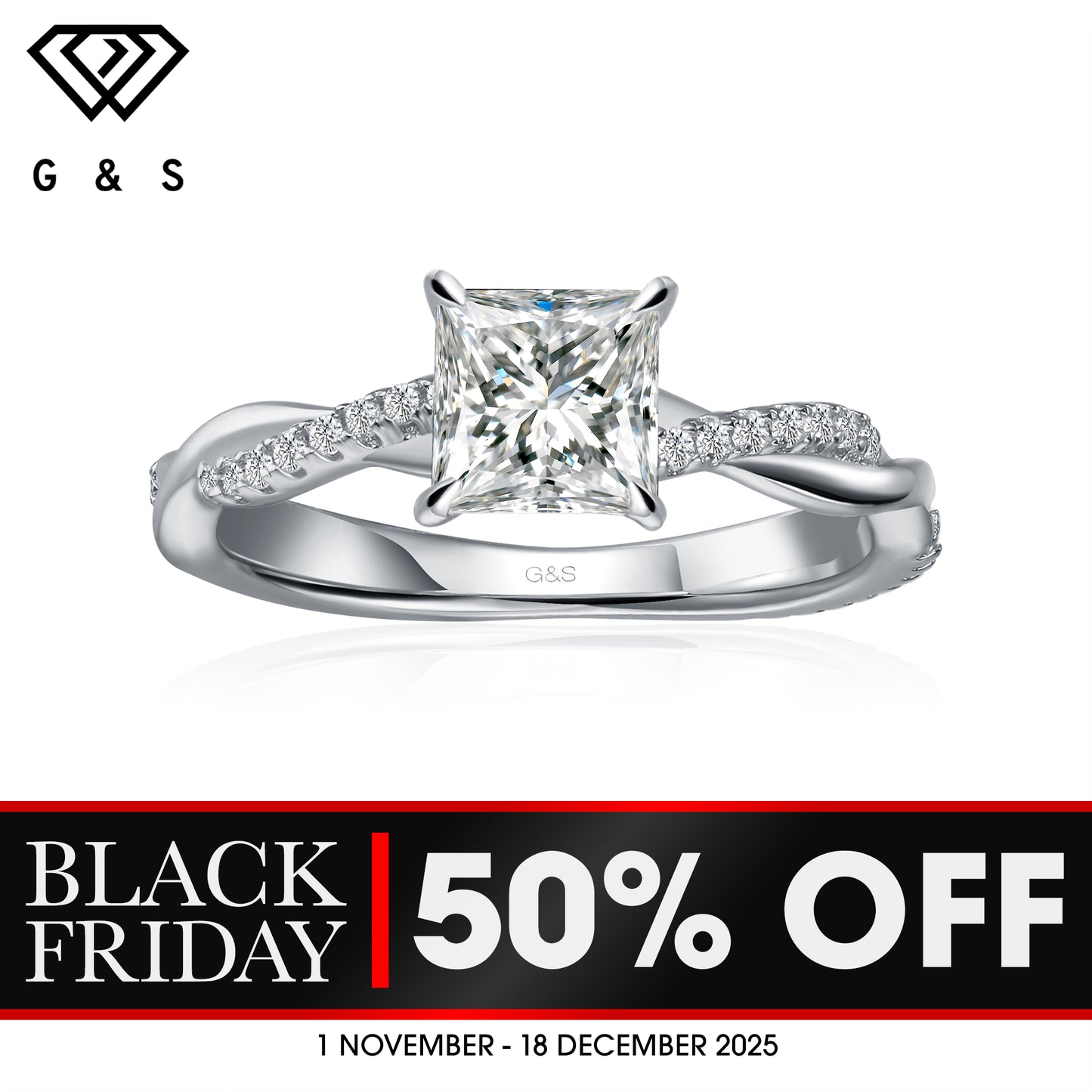 Timeless Infinity Princess Cut Moissanite Engagement Ring - BLACKFRIDAY
