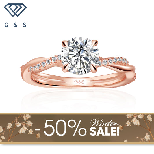 Timeless Infinity Round Brilliant Moissanite Engagement Ring - 18ct Rose Gold Plated - Winter Sale
