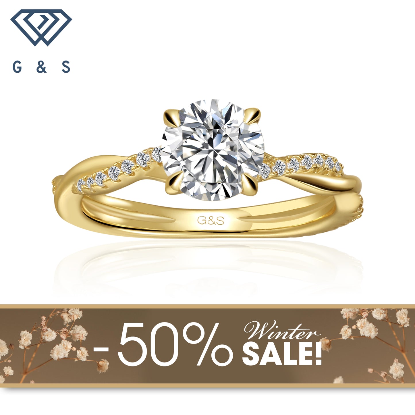 Timeless Infinity Round Brilliant Moissanite Engagement Ring - 18ct Yellow Gold Plated - Winter Sale