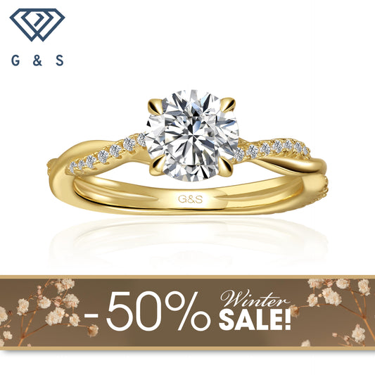 Timeless Infinity Round Brilliant Moissanite Engagement Ring - 18ct Yellow Gold Plated - Winter Sale