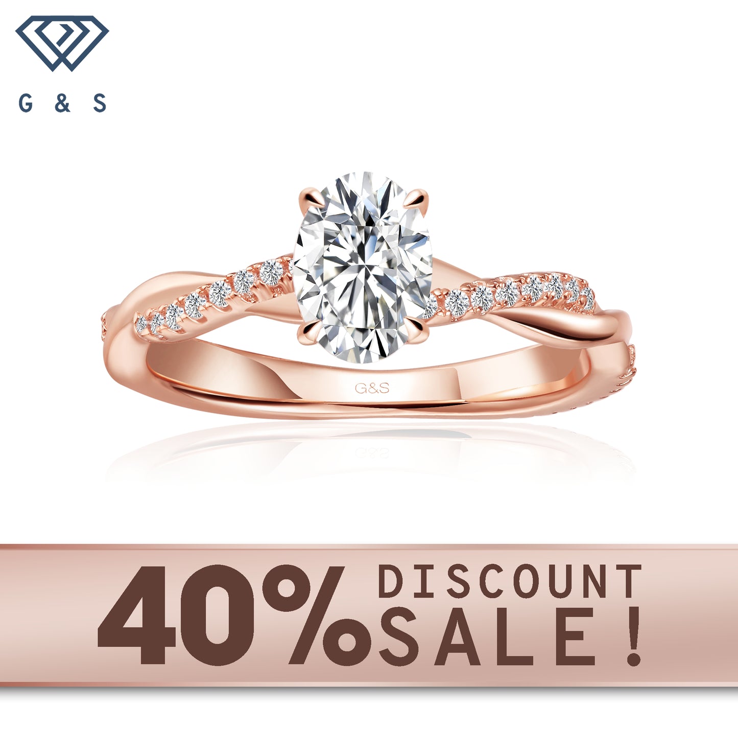 Timeless Infinity oval cut moissanite engagement ring in 9ct rose gold.