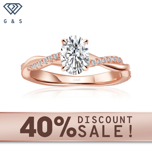 Timeless Infinity oval cut moissanite engagement ring in 9ct rose gold.