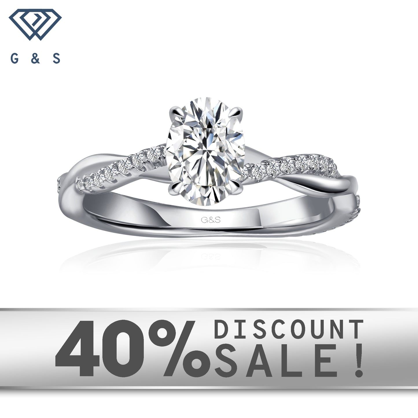 A classic and elegant engagement ring featuring an oval cut moissanite in a timeless infinity setting, crafted in 9ct white gold.