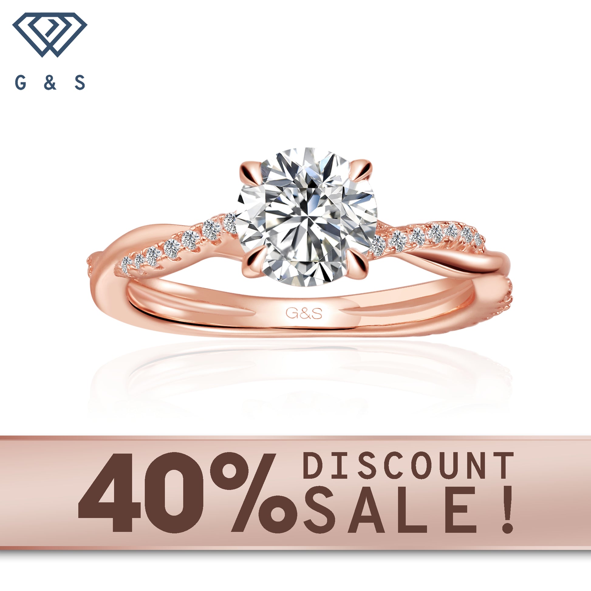 Timeless Infinity round brilliant moissanite engagement ring in 9ct rose gold.