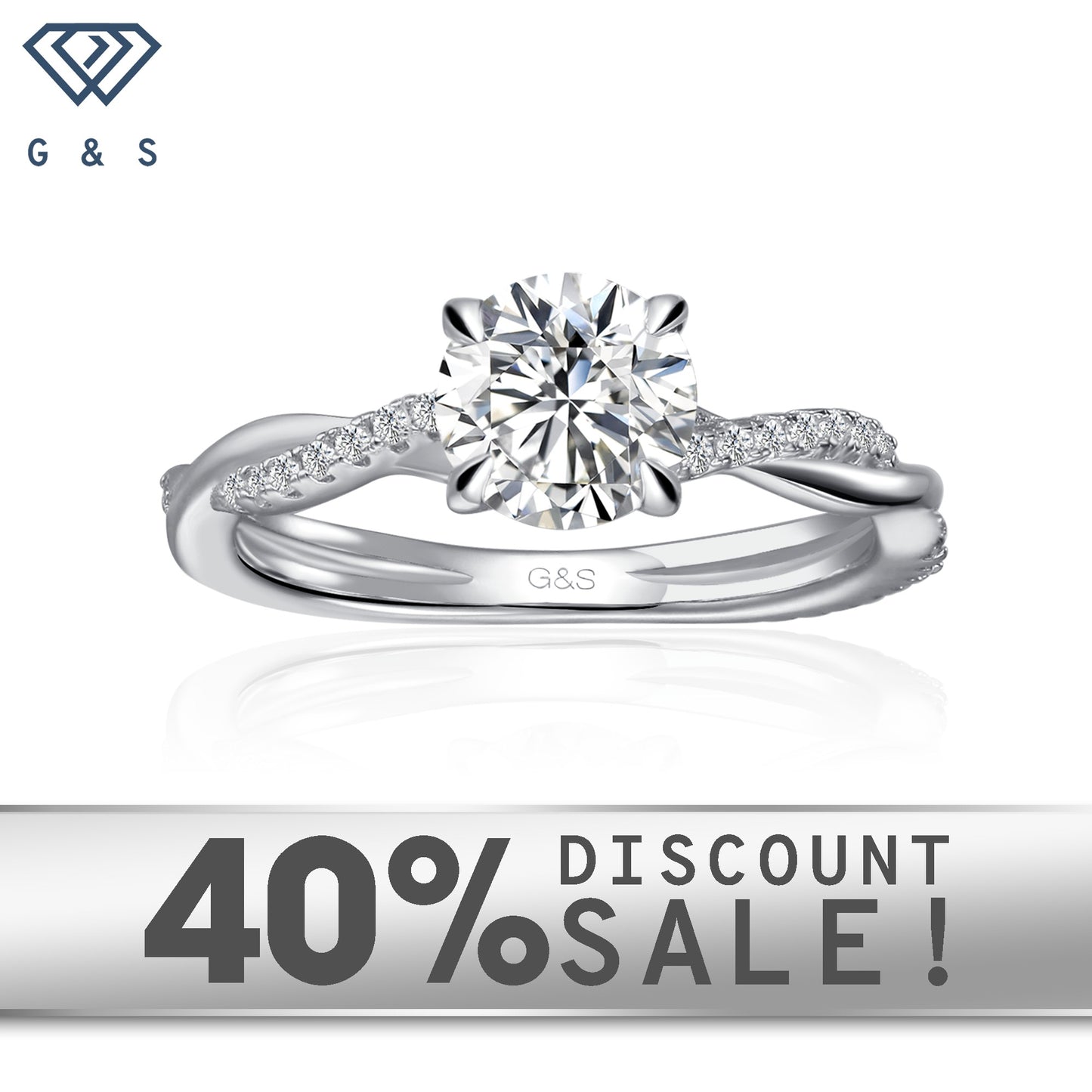 A classic and elegant engagement ring featuring a round brilliant moissanite in a timeless infinity setting, crafted in 9ct white gold.