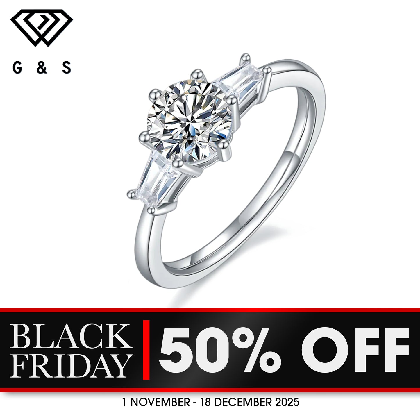 Trilogy 1.00ct Moissanite Engagement Ring Set in Sterling Silver - BLACKFRIDAY