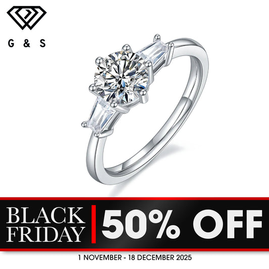 Trilogy 1.00ct Moissanite Engagement Ring Set in Sterling Silver - BLACKFRIDAY