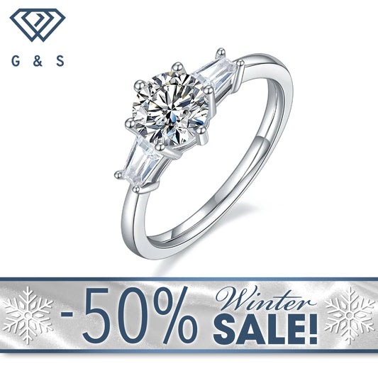 Trilogy 1.00ct Moissanite Engagement Ring Set in Sterling Silver - Winter Sale