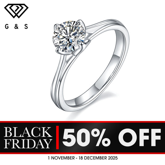 Tulip Solitaire 1.00ct Moissanite Engagement Ring Set in Sterling Silver - BLACKFRIDAY