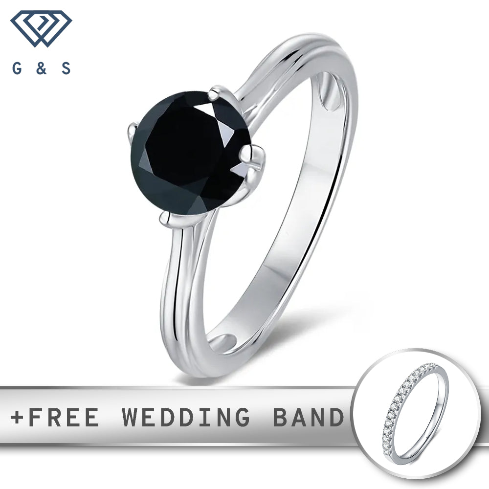 A 1.00ct black moissanite is elegantly showcased in a unique tulip-shaped sterling silver setting, creating a bold and captivating engagement ring.