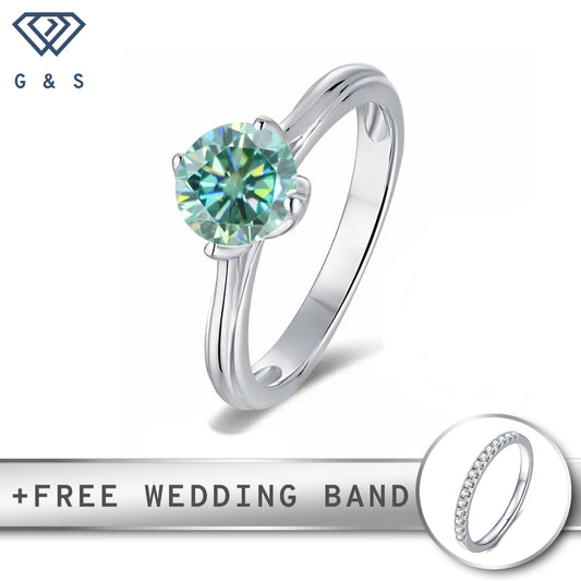 A 1.00ct green moissanite set in a unique tulip-shaped setting, crafted from sterling silver.