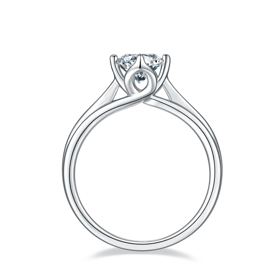 An elegant sterling silver ring highlighting a sparkling 1.00ct moissanite in a floral tulip design.