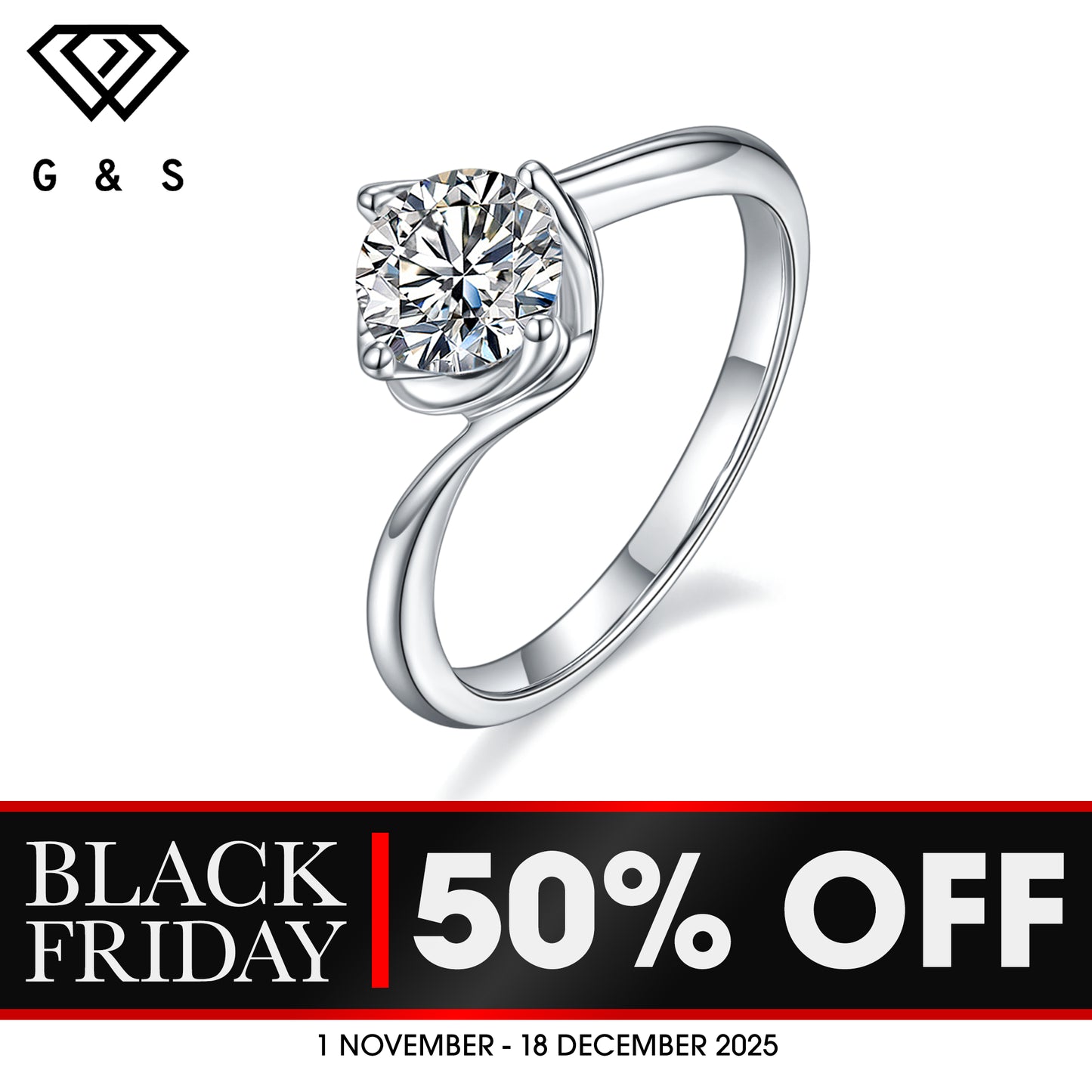 Twist Basket Solitaire 1.00ct Moissanite Engagement Ring Set in Sterling Silver - BLACKFRIDAY