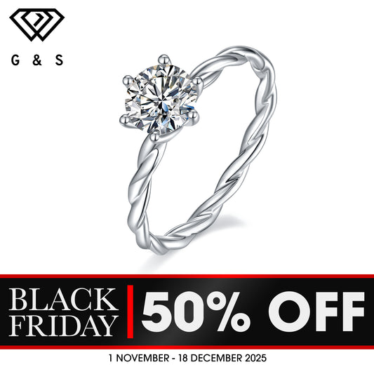 Twist Shank Solitaire 1.00ct Moissanite Engagement Ring Set in Sterling Silver - BLACKFRIDAY