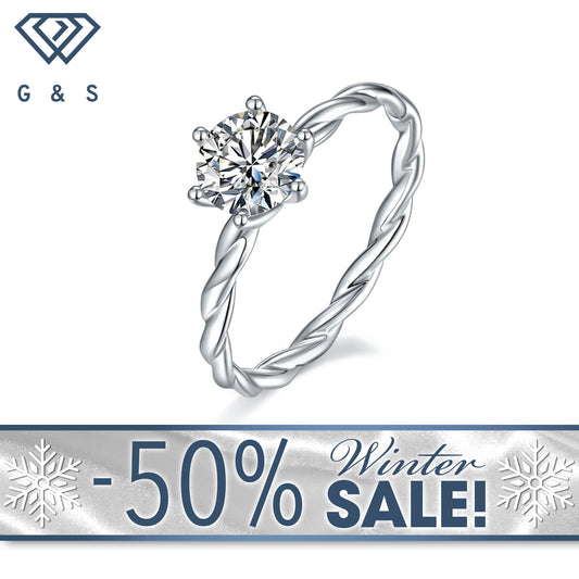 Twist Shank Solitaire 1.00ct Moissanite Engagement Ring Set in Sterling Silver - Winter Sale