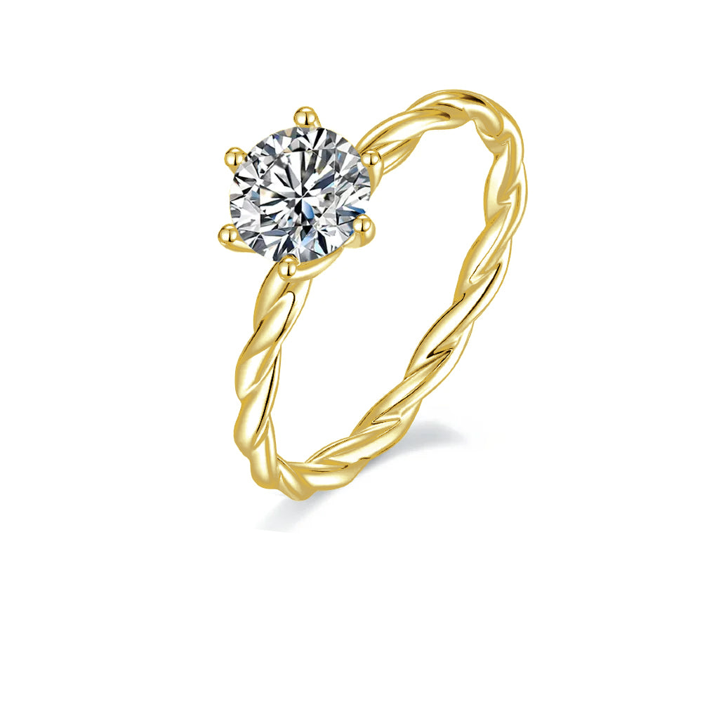 Twist Shank Solitaire 1.00ct Moissanite Engagement Ring Set in Sterling Silver - BLACKFRIDAY