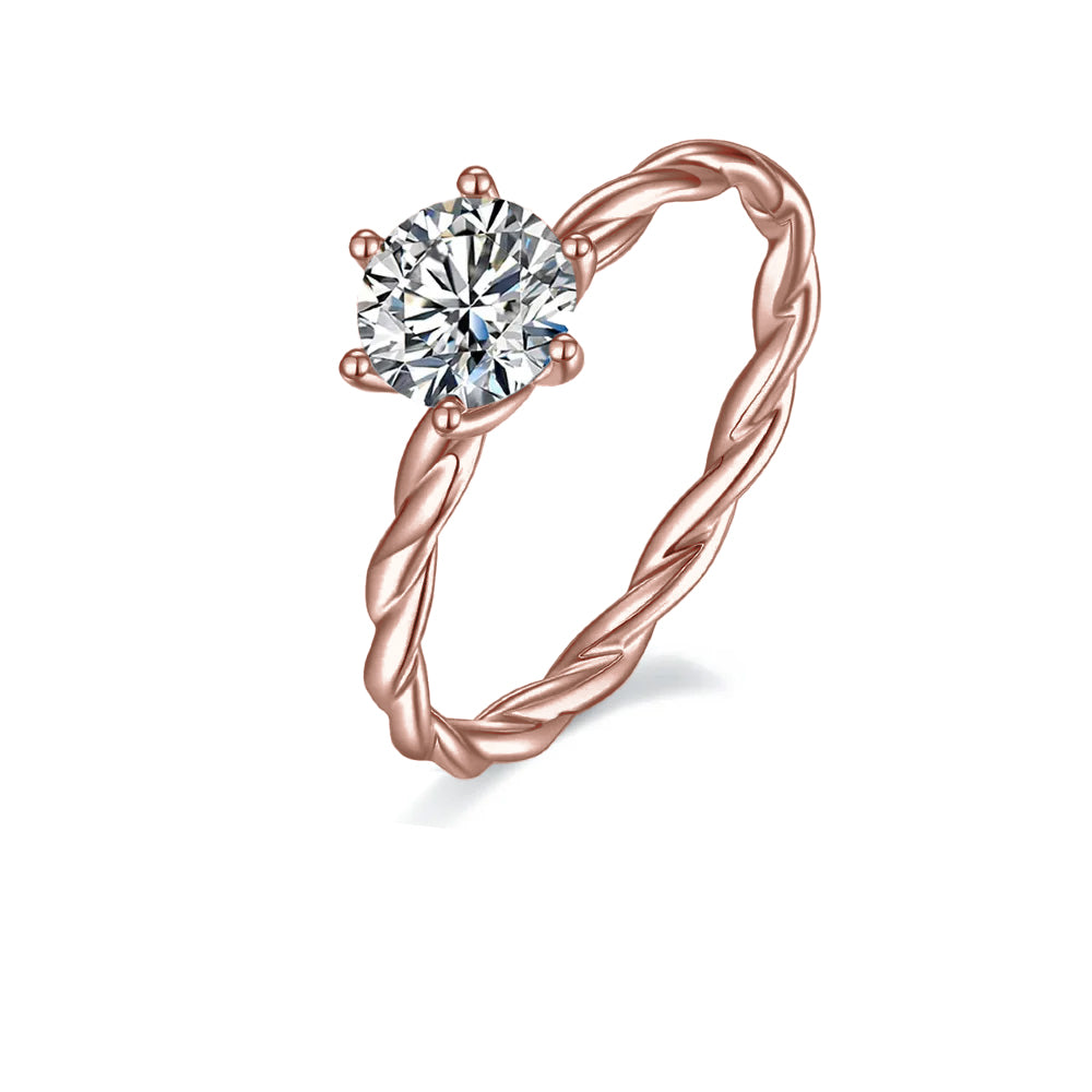 Twist Shank Solitaire 1.00ct Moissanite Engagement Ring Set in Sterling Silver - BLACKFRIDAY