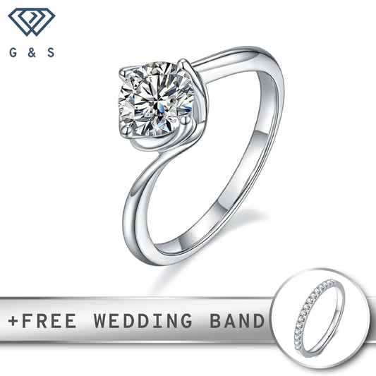 A classic and elegant engagement ring featuring a brilliant 1.00ct moissanite held in a unique twist basket setting, crafted in polished sterling silver.