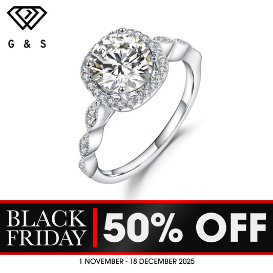 Vintage Halo 1.00ct Moissanite Engagement Ring Set In Sterling Silver - BLACKFRIDAY