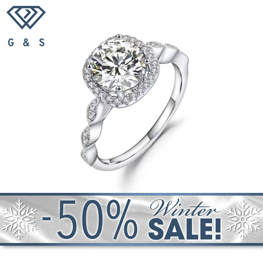Vintage Halo 1.00ct Moissanite Engagement Ring Set in Sterling Silver - Winter Sale
