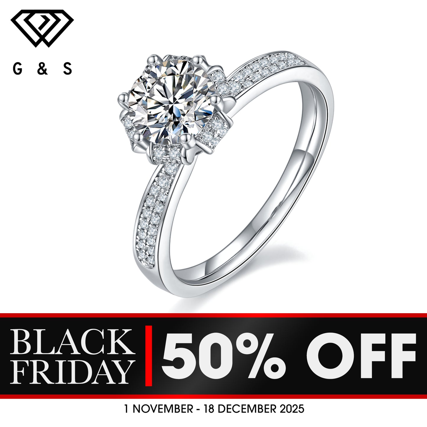 Vintage Pave 1.00ct Moissanite Engagement Ring Set In Sterling Silver - BLACKFRIDAY