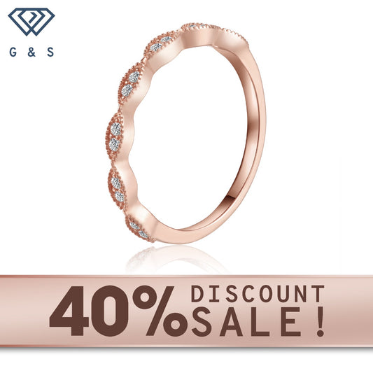 Vintage-inspired moissanite wedding band set in 9ct rose gold.