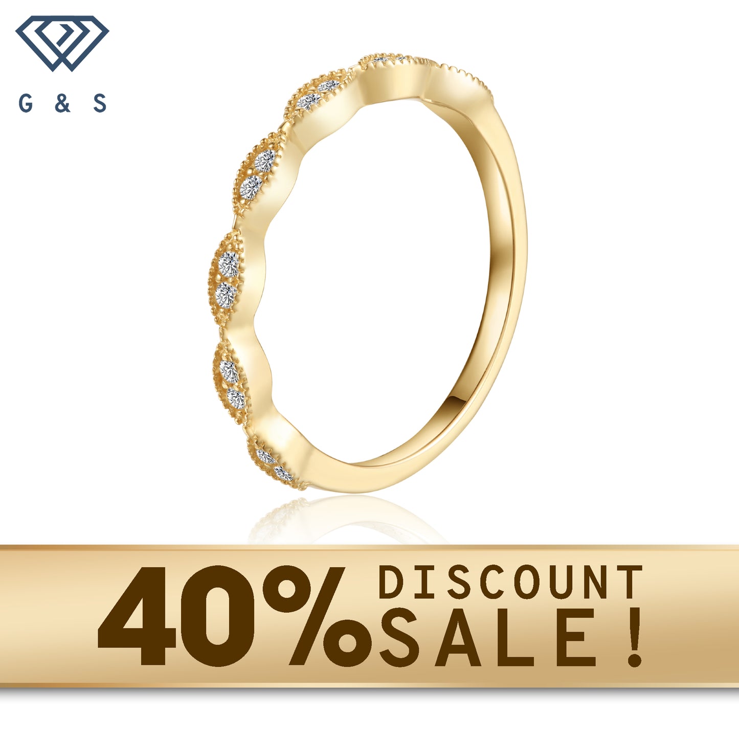 A classic set of wedding bands with intricate vintage detailing, crafted in warm 9ct yellow gold and featuring sparkling moissanite accents.