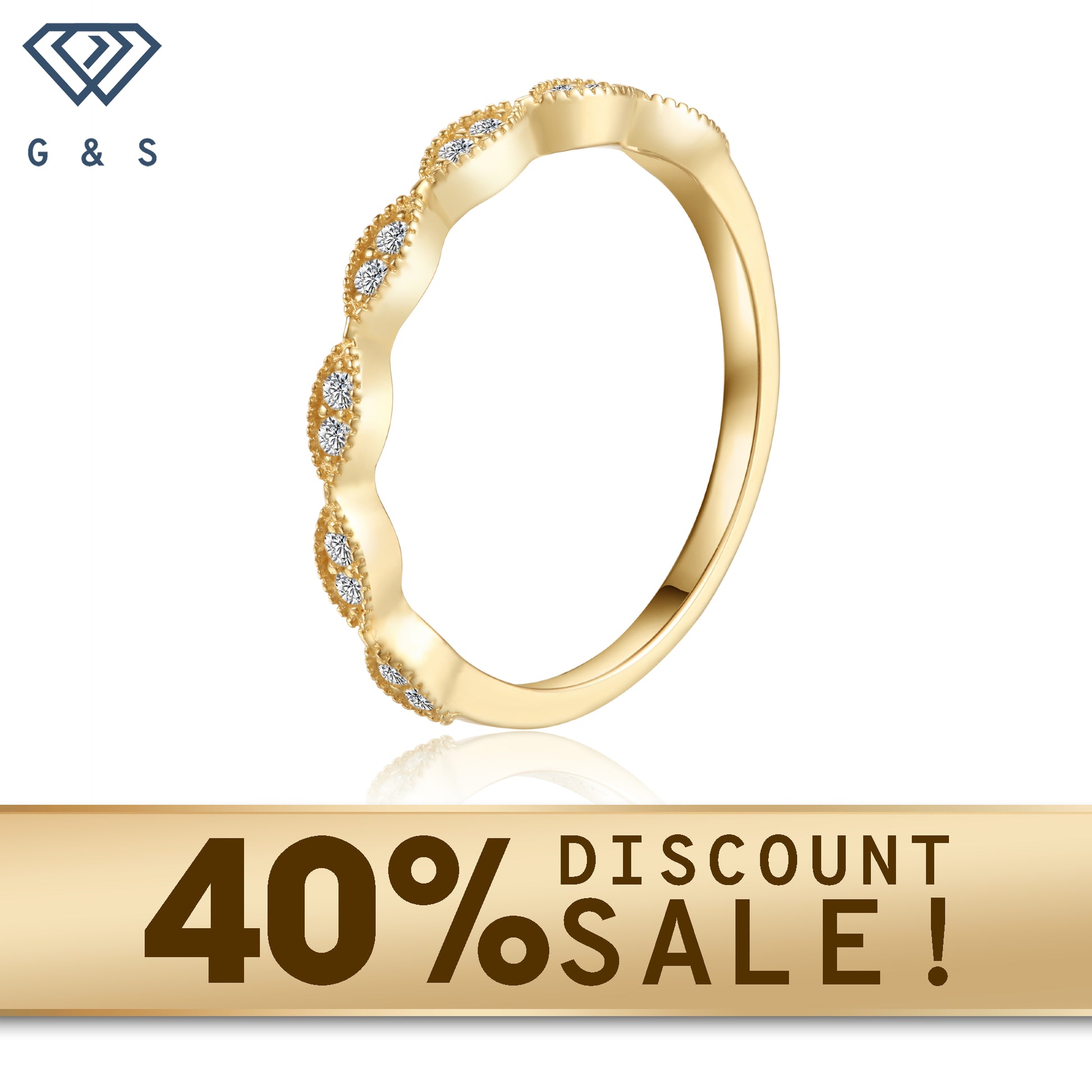 A classic set of wedding bands with intricate vintage detailing, crafted in warm 9ct yellow gold and featuring sparkling moissanite accents.